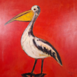 Acryl schilderij op doek, Maya Wildevuur, Pelikaan, 2001